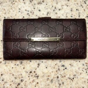 Gucci Dark Brown Embossed Leather Clutch